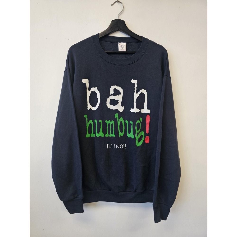 Vintage Bah Humbug Illinois Sweatshirt Mens XL Crewneck Made USA Christmas 90s